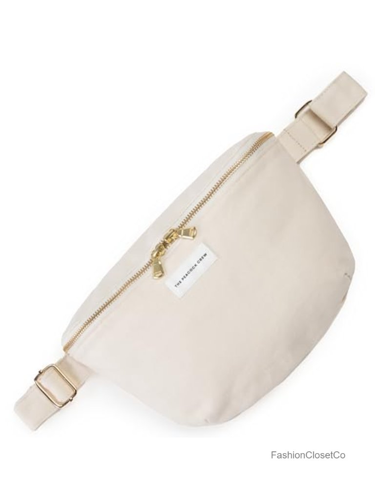 Cotton Canvas Crossbody Belt Bag With Dual Zippers, Adjustable Strap